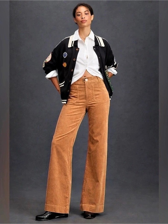 Maeve Pants - Anthropologie Maeve The Colette Corduroy Full Length Wide Leg Pants Camel Brown